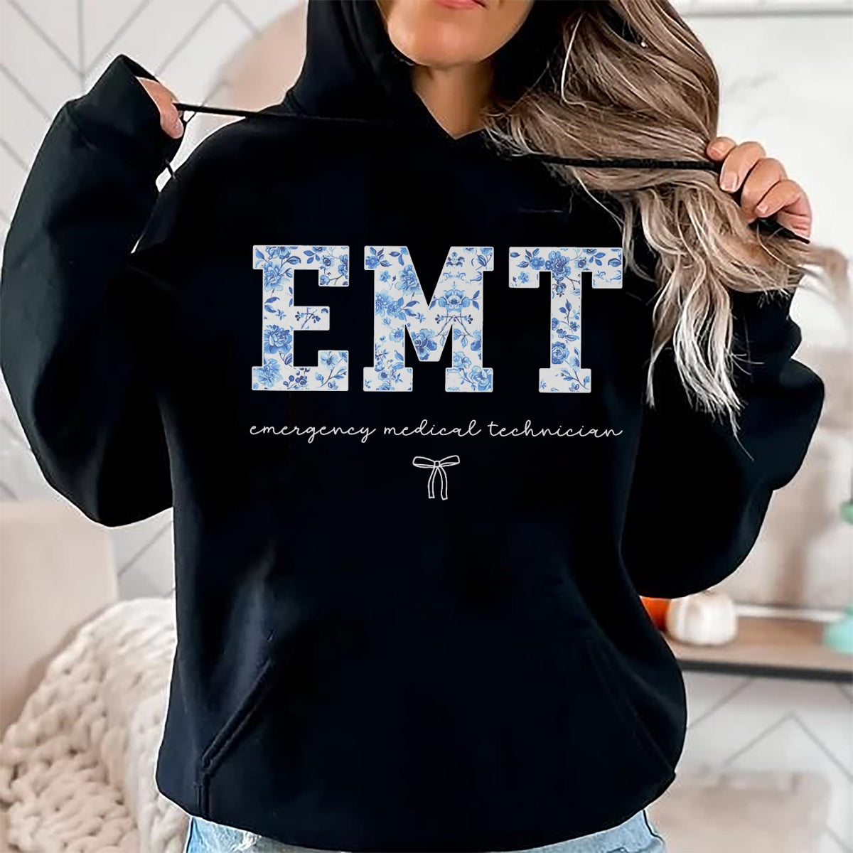 Best Doctor Shirt, Funny Doctor UnisexT-Shirt/Hoodie/Sweatshirt HLT00 - EMT Medical Technician Blue Floral T-Shirt