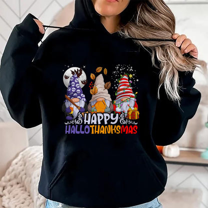 Christmas Shirts for Family, Funny christmas shirts, Christmas Unisex T-Shirt/Hoodie/Sweatshirt HLT00 - HalloThanksMas Gnomes Halloween Thanksgiving Christmas Happy T-Shirt