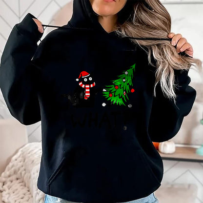 Christmas Shirts for Family, Funny christmas shirts, Christmas Unisex T-Shirt/Hoodie/Sweatshirt HLT00 - Funny Black Cat Gift Pushing Christmas Tree Over Cat What T-Shirt
