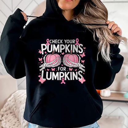 Hallowen Shirts for Family, Funny hallowen shirts, Hallowen Unisex T-Shirt/Hoodie/Sweatshirt HLT00 - Check Your Pumpkins Breast Cancer Awareness Halloween Women T-Shirt (1)