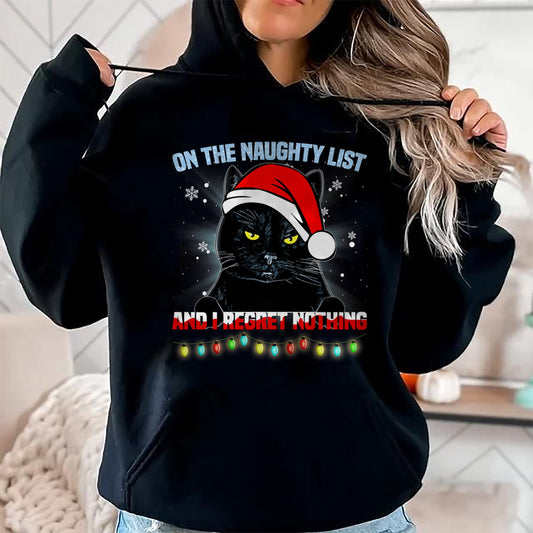 On The Naughty List And I Regret Nothing Cat Christmas T-Shirt - Christmas Unisex T-Shirt/Hoodie/Sweatshirt - TRNN00