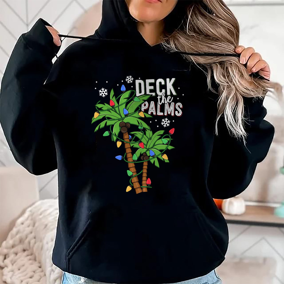Christmas Shirts for Family, Funny christmas shirts, Christmas Unisex T-Shirt/Hoodie/Sweatshirt HLT00 - Deck The Palms Tropical Hawaii Christmas Palm Tree Lights T-Shirt