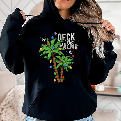 Christmas Shirts for Family, Funny christmas shirts, Christmas Unisex T-Shirt/Hoodie/Sweatshirt HLT00 - Deck The Palms Tropical Hawaii Christmas Palm Tree Lights T-Shirt