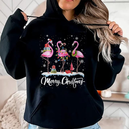 Christmas Shirts for Family, Funny christmas shirts, Christmas Unisex T-Shirt/Hoodie/Sweatshirt HLT00 - Merry Christmas Hat Santa Flamingo Light Christmas Snow T-Shirt