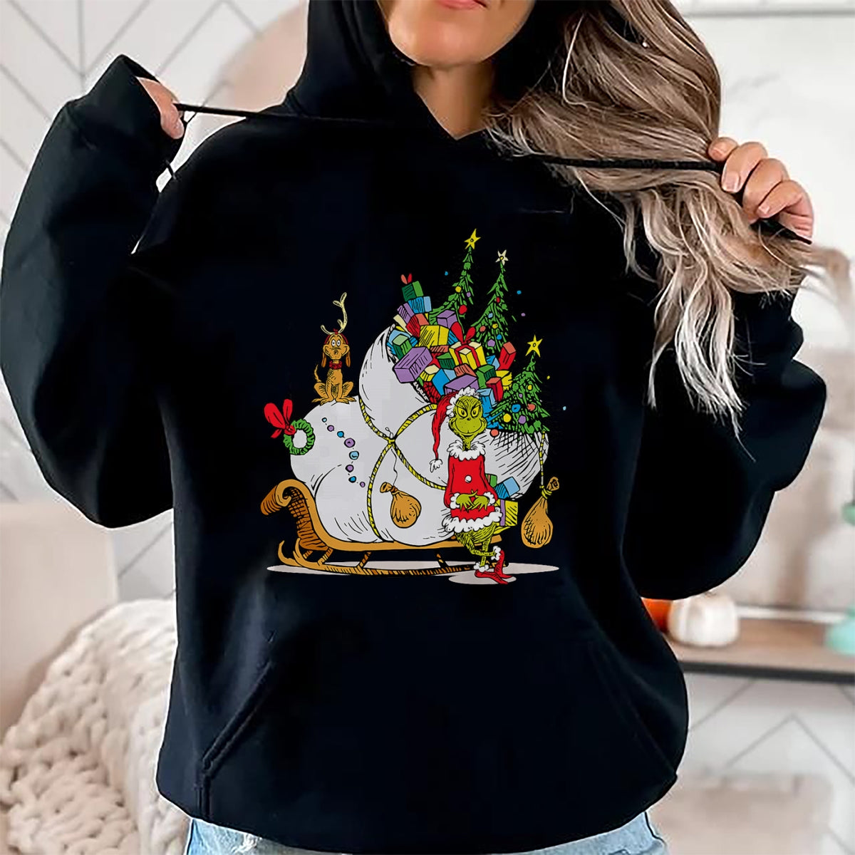 Christmas Shirts for Family, Funny christmas shirts, Christmas Unisex T-Shirt/Hoodie/Sweatshirt HLT00 - Dr. Seuss Grinch Sleigh T-shirt T-Shirt