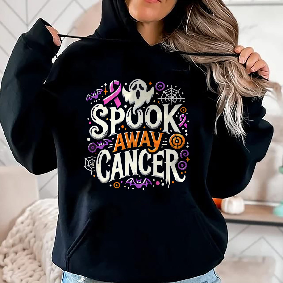 Hallowen Shirts for Family, Funny hallowen shirts, Hallowen Unisex T-Shirt/Hoodie/Sweatshirt HLT00 - Spook Away Cancer October Halloween Breast Cancer Awareness T-Shirt
