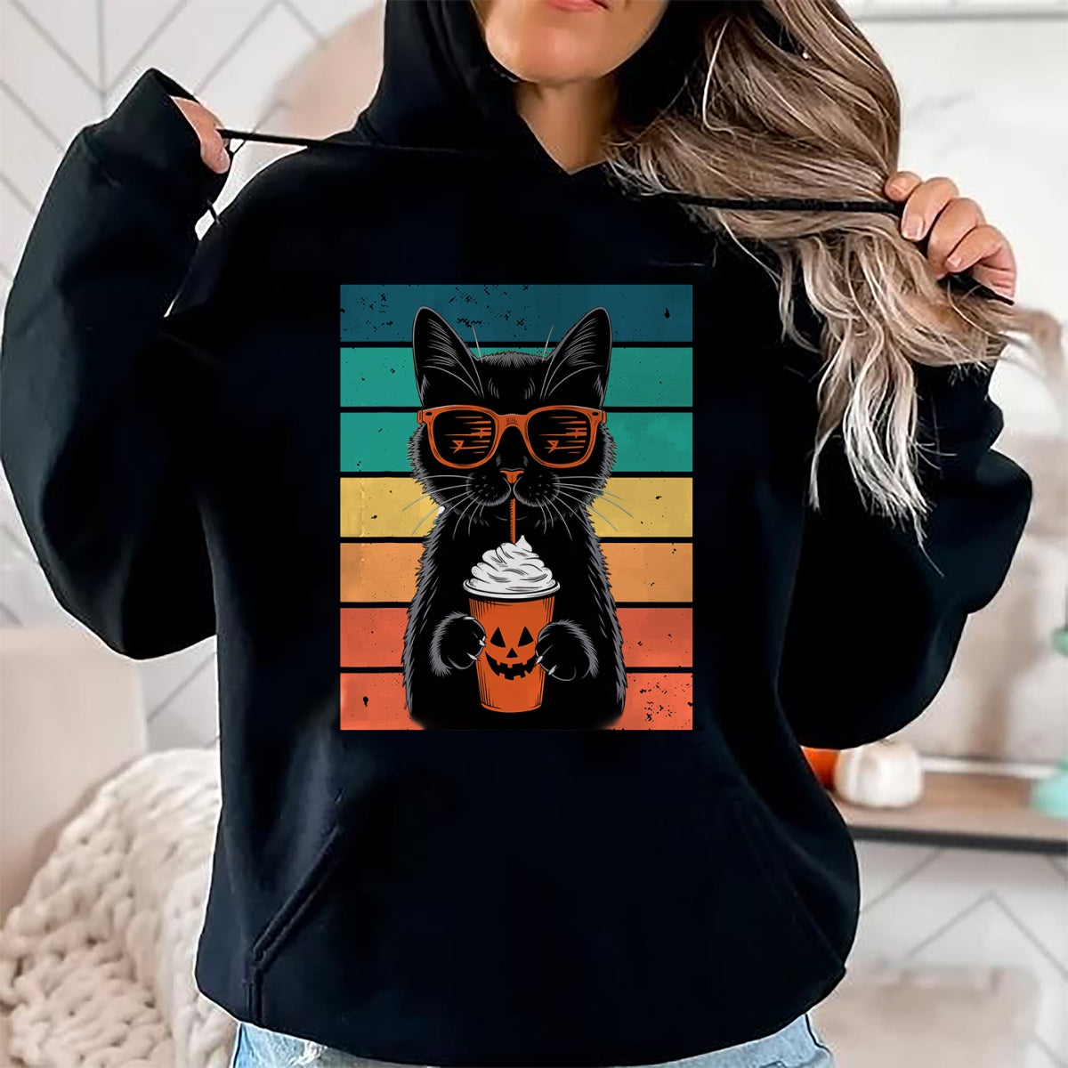 Hallowen Shirts for Family, Funny hallowen shirts, Hallowen Unisex T-Shirt/Hoodie/Sweatshirt HLT00 - Black Cat Hipster Trick or Treat Funny Halloween Black Cat T-Shirt