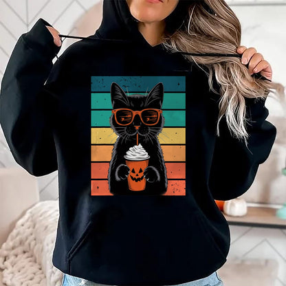 Hallowen Shirts for Family, Funny hallowen shirts, Hallowen Unisex T-Shirt/Hoodie/Sweatshirt HLT00 - Black Cat Hipster Trick or Treat Funny Halloween Black Cat T-Shirt