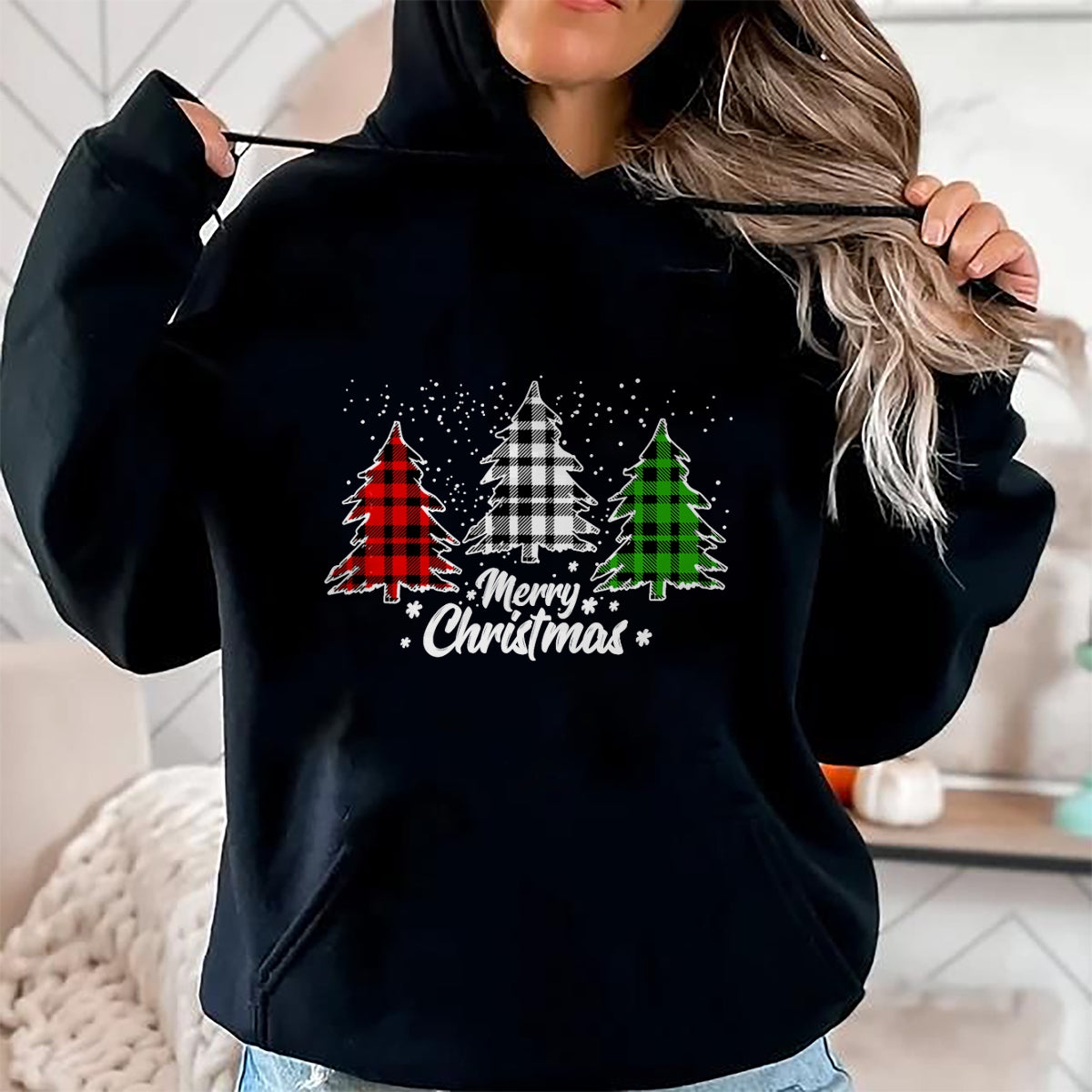 Merry Christmas Tree Xmas Buffalo Plaid Red White Green T-Shirt - Christmas Unisex T-Shirt/Hoodie/Sweatshirt - TRNN00