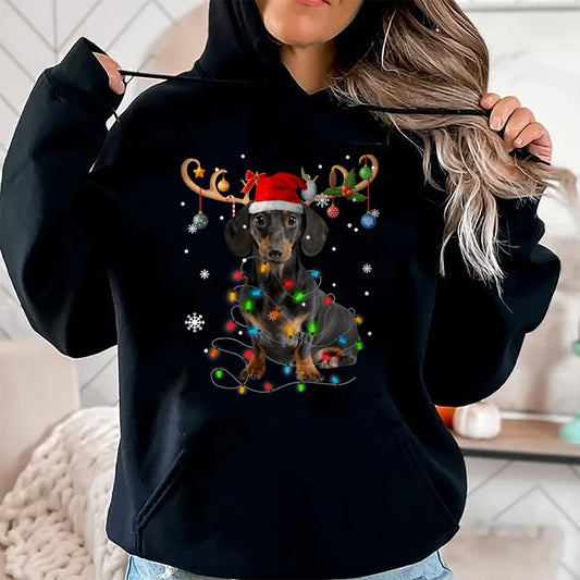 Funny Dachshund Christmas Reindeer Christmas Lights Pajama T-Shirt - Christmas Unisex T-Shirt/Hoodie/Sweatshirt - TRNN00