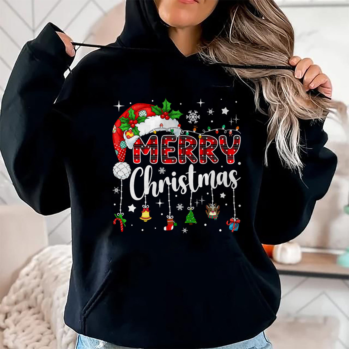 Merry Christmas Red Santa Hat Reindeer Xmas Matching Family T-Shirt - Christmas Unisex T-Shirt/Hoodie/Sweatshirt - TRNN00