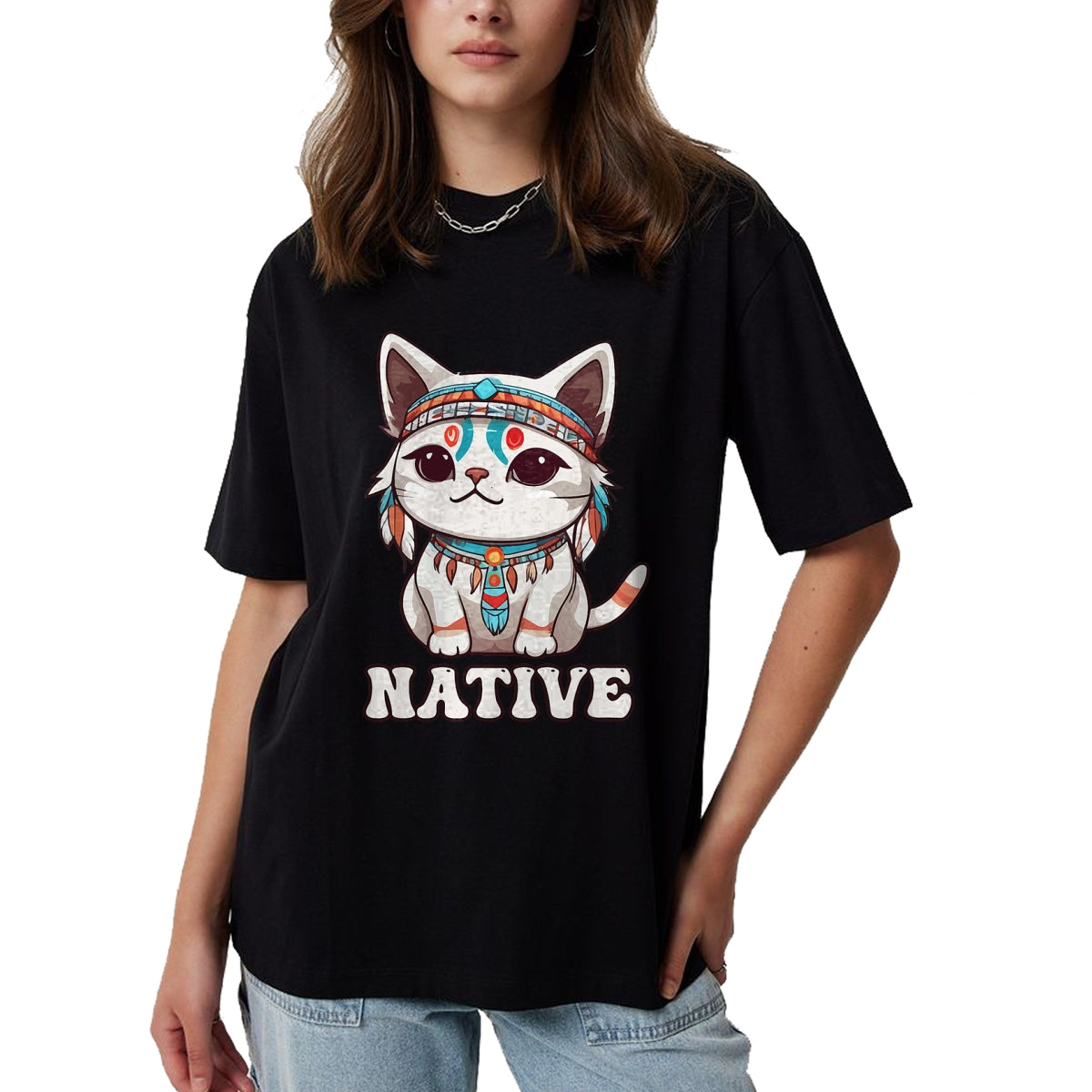 Native American T-Shirts, Vintage Native American Unisex T-Shirt/Hoodie/Sweatshirt HLT00 - American Flag - Cute American Native Indian Kawaii Cat Woman Girl T-Shirt