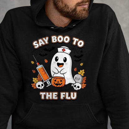 Best Doctor Shirt, Funny Doctor UnisexT-Shirt/Hoodie/Sweatshirt HLT00 - Doctor Say Boo to The Flu Halloween Vaccine Squad T-Shirt