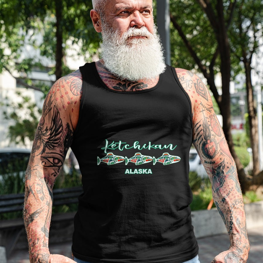 Native American T-Shirts, Vintage Native American Unisex T-Shirt/Hoodie/Sweatshirt HLT00 - Ketchikan Alaska Native Art Salmon Fishing Capital Souvenir