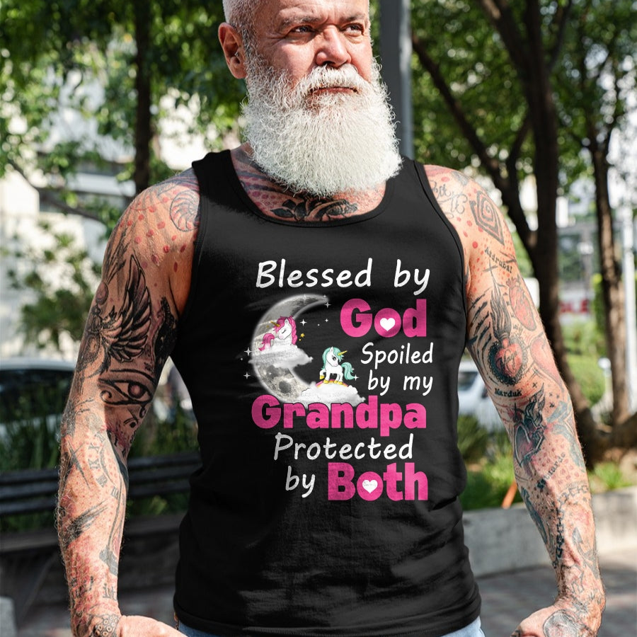 Best Wife Shirt, Wife and Husband Unisex T-Shirt/Hoodie/Sweatshirt HLT00 - Blessed By God Spoiled By My Grandpa Protected By Both T-Shirt