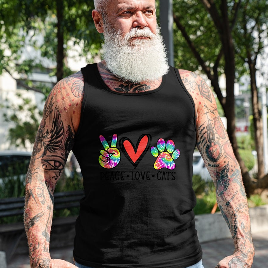 Cat Love Shirt, Funny Cat Lover Gift UnisexT-Shirt/Hoodie/Sweatshirt HLT00 - Peace Love Cats Paws Tie Dye Rainbow Animal Rescue Womens T-Shirt