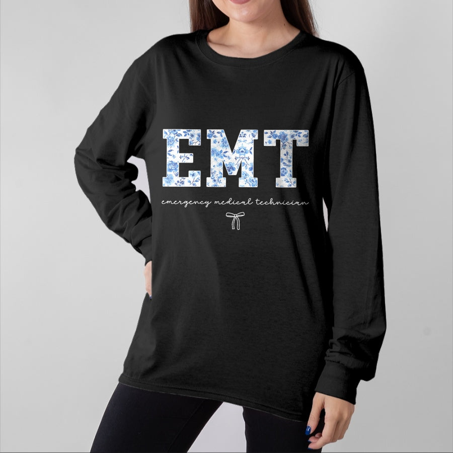Best Doctor Shirt, Funny Doctor UnisexT-Shirt/Hoodie/Sweatshirt HLT00 - EMT Medical Technician Blue Floral T-Shirt