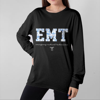 Best Doctor Shirt, Funny Doctor UnisexT-Shirt/Hoodie/Sweatshirt HLT00 - EMT Medical Technician Blue Floral T-Shirt