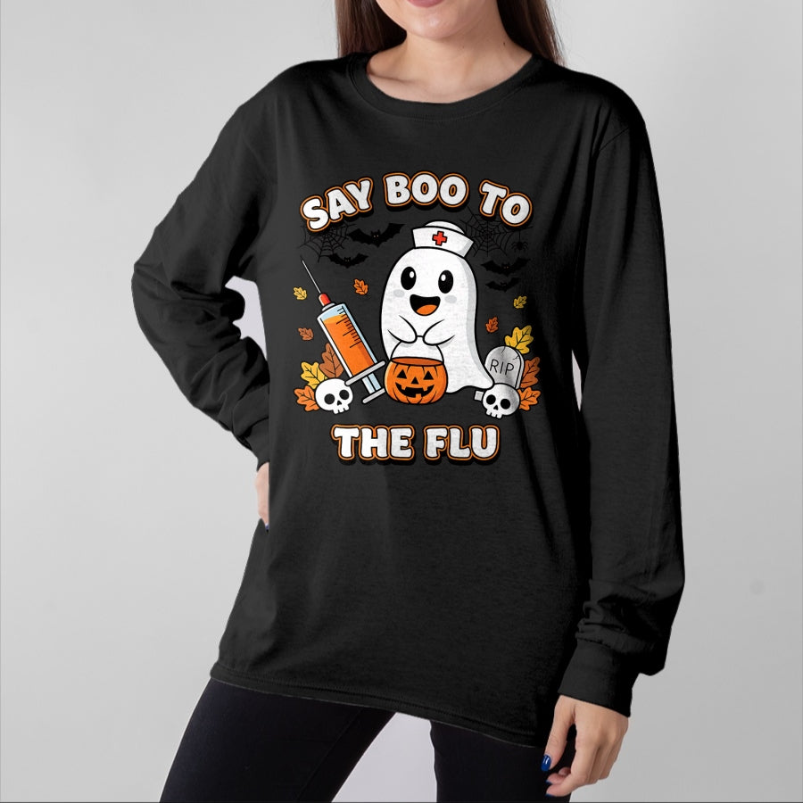 Best Doctor Shirt, Funny Doctor UnisexT-Shirt/Hoodie/Sweatshirt HLT00 - Doctor Say Boo to The Flu Halloween Vaccine Squad T-Shirt