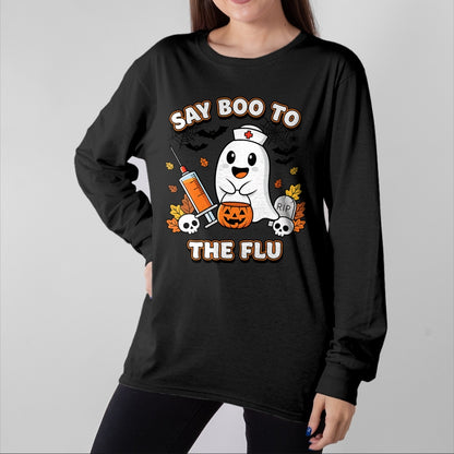 Best Doctor Shirt, Funny Doctor UnisexT-Shirt/Hoodie/Sweatshirt HLT00 - Doctor Say Boo to The Flu Halloween Vaccine Squad T-Shirt