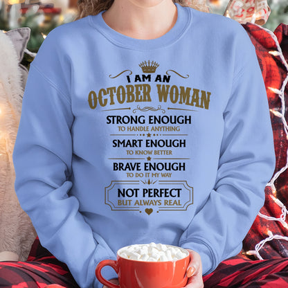 OCTOBER - NOT PERFECT BUT ALWAYS REAL - Birthday T Shirt For Woman - TRNN10 (SKU2605-90-10)