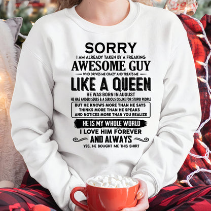 August - Sorry I am already taken by a freaking awesome guy - Gift for Wife From Husband - TRNN08 (SKU-SRG-08)