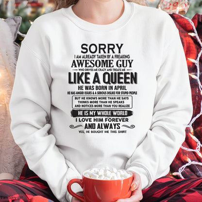 April - Sorry I am already taken by a freaking awesome guy - Gift for Wife From Husband - TRNN04 (SKU08-25-04)