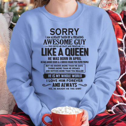 April - Sorry I am already taken by a freaking awesome guy - Gift for Wife From Husband - TRNN04 (SKU08-25-04)