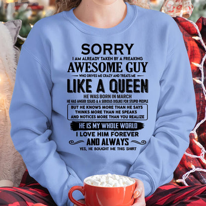 March - Sorry I am already taken by a freaking awesome guy - Gift for Wife From Husband - TRNN03 (SKU-SRG-03)