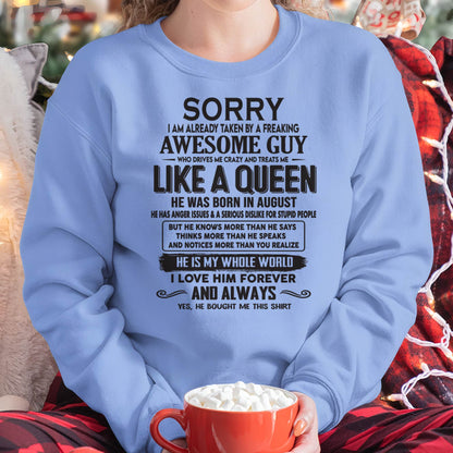 August - Sorry I am already taken by a freaking awesome guy - Gift for Wife From Husband - TRNN08 (SKU08-25-08)