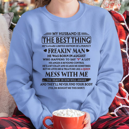 AUGUST - MY HUSBAND IS THE BEST THING RARE LIMITED EDITION OF A PERFECT - T SHIRT FROM HUSBAND TO WIFE - TRNN08 (SKU2602-103-08)