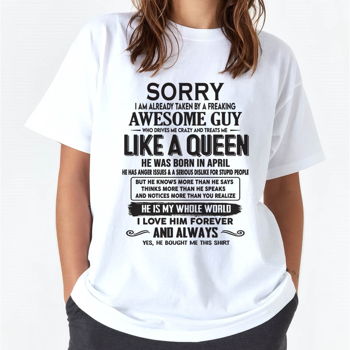 April - Sorry I am already taken by a freaking awesome guy - Gift for Wife From Husband - TRNN04 (SKU08-25-04)