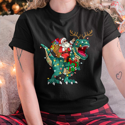 Christmas Shirts for Family, Funny christmas shirts, Christmas Unisex T-Shirt/Hoodie/Sweatshirt HLT00 - Santa Riding Dinosaur T rex Deer Kids Boys Men Christmas T-Shirt