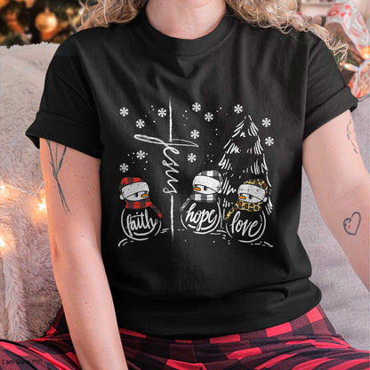 Christmas Shirts for Family, Funny christmas shirts, Christmas Unisex T-Shirt/Hoodie/Sweatshirt HLT00 -Faith Hope Love Jesus Snowman Plaid Leopard Christmas Gift T-Shirt