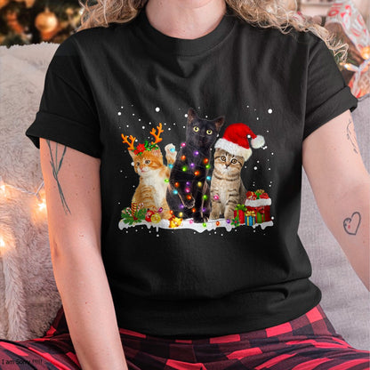 Christmas Shirts for Family, Funny christmas shirts, Christmas Unisex T-Shirt/Hoodie/Sweatshirt HLT00 - Santa Cat Light Gorgeous Reindeer Pajama Christmas Cat Lover T-Shirt