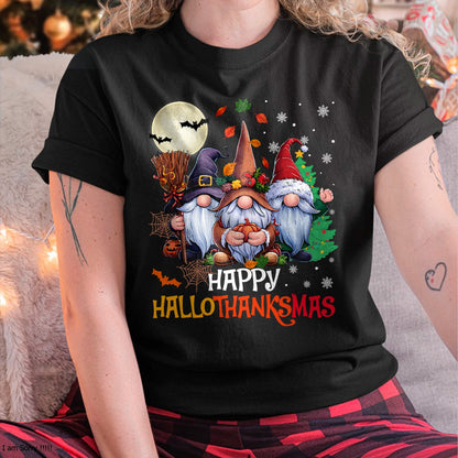 Happy Hallothanksmas Gnomes Lover Halloween Merry Christmas T-Shirt - Christmas Unisex T-Shirt/Hoodie/Sweatshirt - TRNN00