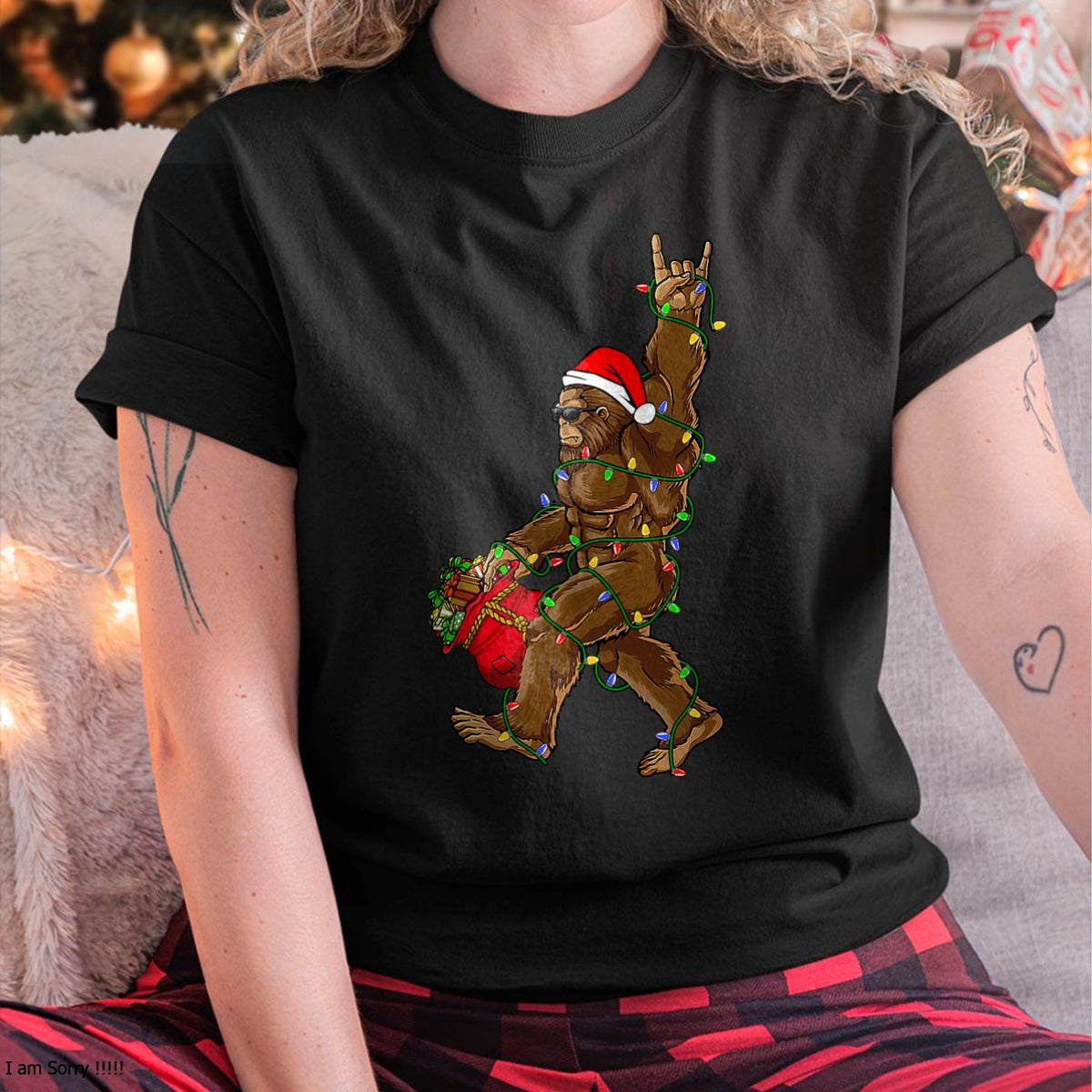 Christmas Shirts for Family, Funny christmas shirts, Christmas Unisex T-Shirt/Hoodie/Sweatshirt HLT00 - Santa Bigfoot Christmas Lights Rock Funny Sasquatch Believe T-Shirt