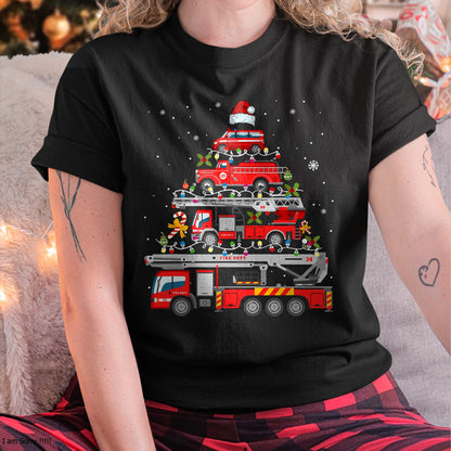 Christmas Shirts for Family, Funny christmas shirts, Christmas Unisex T-Shirt/Hoodie/Sweatshirt HLT00 - Firefighter Fire Truck Christmas Tree Lights Santa Fireman T-Shirt