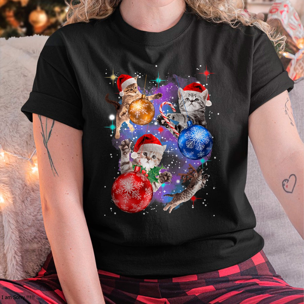 Christmas Shirts for Family, Funny christmas shirts, Christmas Unisex T-Shirt/Hoodie/Sweatshirt HLT00 - Cute Christmas Cats In Space Ornaments Graphic T-Shirt