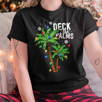 Christmas Shirts for Family, Funny christmas shirts, Christmas Unisex T-Shirt/Hoodie/Sweatshirt HLT00 - Deck The Palms Tropical Hawaii Christmas Palm Tree Lights T-Shirt