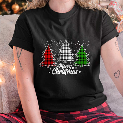 Christmas Shirts for Family, Funny christmas shirts, Christmas Unisex T-Shirt/Hoodie/Sweatshirt HLT00 - Merry Christmas Tree Xmas Buffalo Plaid Red White Green T-Shirt