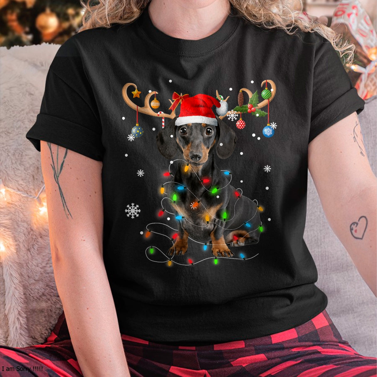 Christmas Shirts for Family, Funny christmas shirts, Christmas Unisex T-Shirt/Hoodie/Sweatshirt HLT00 - Funny Dachshund Christmas Reindeer Christmas Lights Pajama T-Shirt