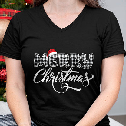 Christmas Shirts for Family, Funny christmas shirts, Christmas Unisex T-Shirt/Hoodie/Sweatshirt HLT00 - Merry Christmas Buffalo Black and White Plaid for Men Women T-Shirt