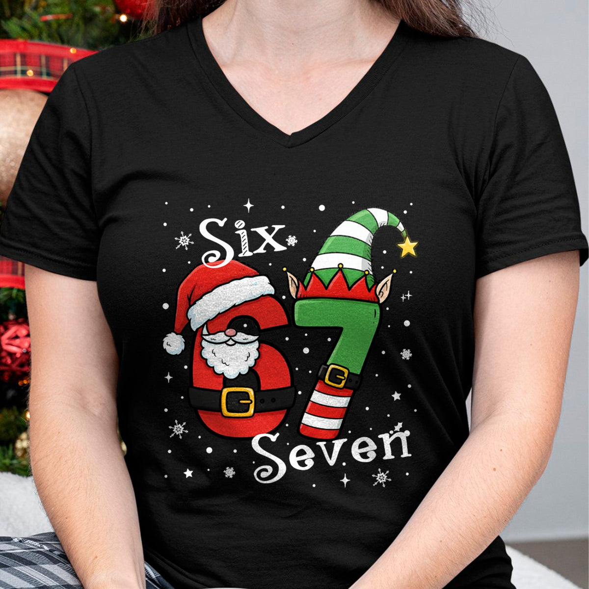 Funny Six Seven 67 Meme 6 7 Elf Santa Christmas Pajamas Kids T-Shirt - Christmas Unisex T-Shirt/Hoodie/Sweatshirt - TRNN00