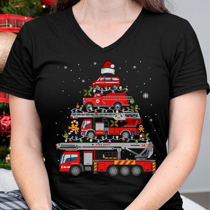Firefighter Fire Truck Christmas Tree Lights Santa Fireman T-Shirt - Christmas Unisex T-Shirt/Hoodie/Sweatshirt - TRNN00
