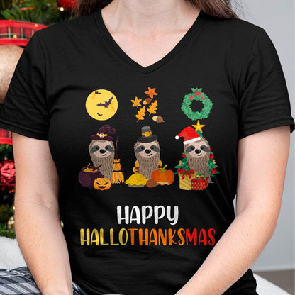 Christmas Shirts for Family, Funny christmas shirts, Christmas Unisex T-Shirt/Hoodie/Sweatshirt HLT00 - Sloth Halloween Christmas Happy Hallothanksmas Thanksgiving T-Shirt