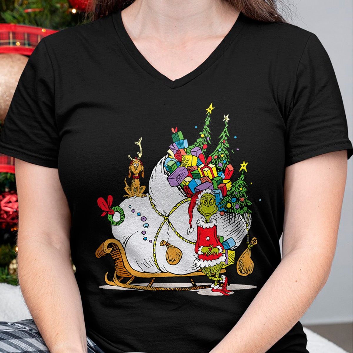 Christmas Shirts for Family, Funny christmas shirts, Christmas Unisex T-Shirt/Hoodie/Sweatshirt HLT00 - Dr. Seuss Grinch Sleigh T-shirt T-Shirt