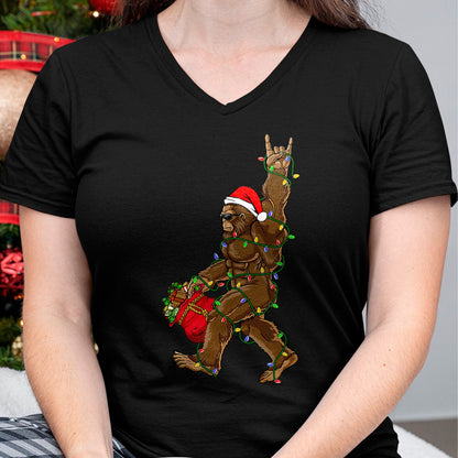 Christmas Shirts for Family, Funny christmas shirts, Christmas Unisex T-Shirt/Hoodie/Sweatshirt HLT00 - Santa Bigfoot Christmas Lights Rock Funny Sasquatch Believe T-Shirt