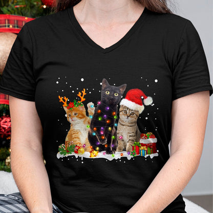 Christmas Shirts for Family, Funny christmas shirts, Christmas Unisex T-Shirt/Hoodie/Sweatshirt HLT00 - Santa Cat Light Gorgeous Reindeer Pajama Christmas Cat Lover T-Shirt