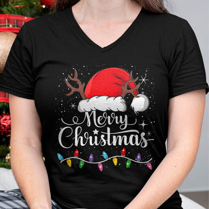 Merry Christmas Red Santa Hat Reindeer Xmas Family Men Women T-Shirt - Christmas Unisex T-Shirt/Hoodie/Sweatshirt - TRNN00